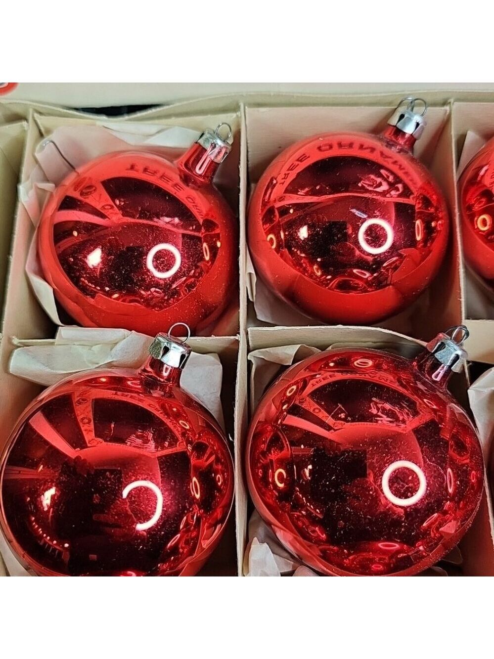 Vintage Poland Christmas Ornaments Baubles Set Of 12 RED Shiny Glass - Picture 7 of 16